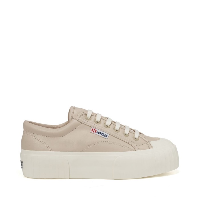 Superga Es 2631 Stripe Plataforma Vegan Fau Beige Blanco