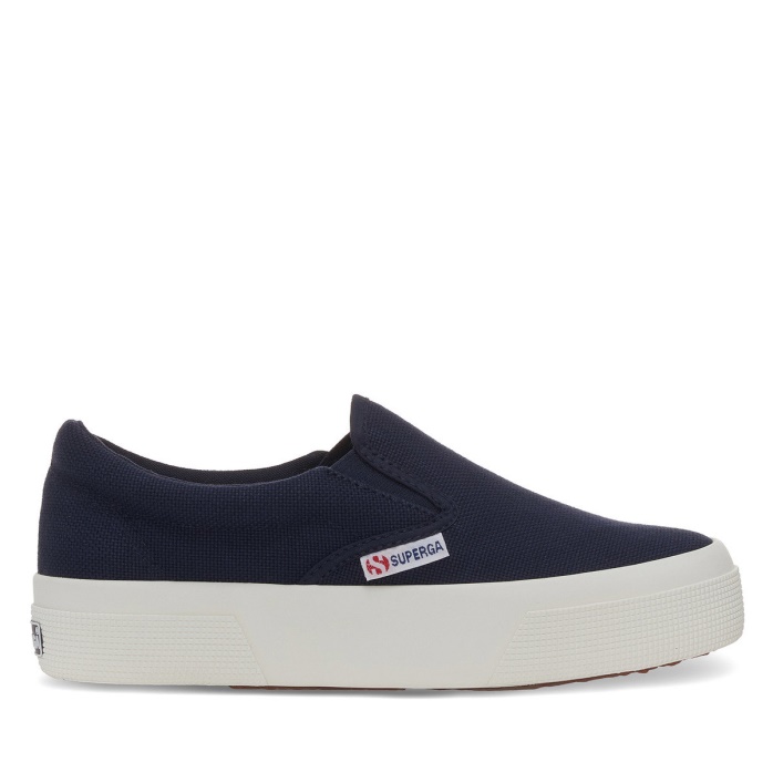 Slip On Superga Es 2740 Plataforma Azul Marino-f Avorio